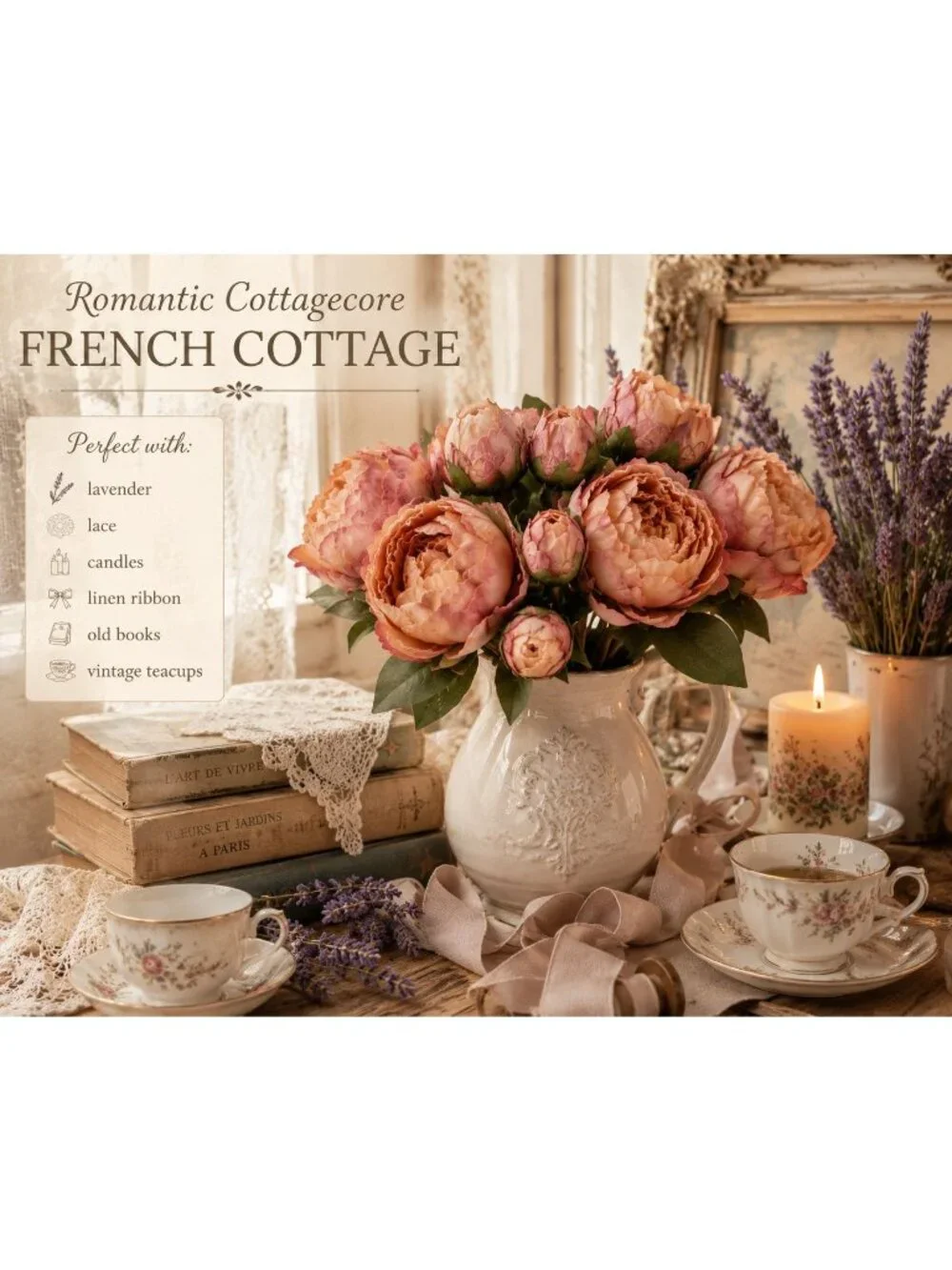 Blush Pink Faux Peony Bouquet Artificial Flowers French Cottage Cottagecore Wedd